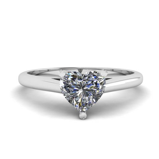 Classic Heart Diamond Solitaire Ring White Gold, Enlarge image 1