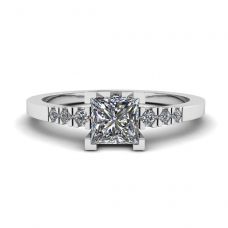 Princess Cut Diamond Ring with 3 Small Side Diamonds