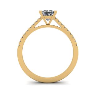 Princess Cut Scalloped Pave Engagement Ring Yellow Gold - Photo 1