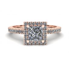 Princess-Cut Floating Halo Diamond Engagement Ring Rose Gold