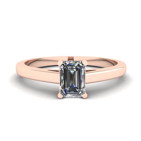 Classic Emerald Cut Diamond Solitaire Ring  Rose Gold, Image 1