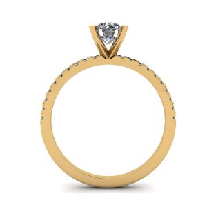 Classic Round Diamond Ring with thin side pave Yellow Gold - Photo 1