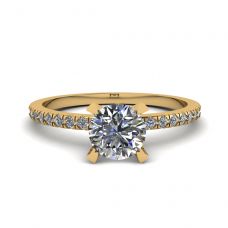 Classic Round Diamond Ring with thin side pave Yellow Gold