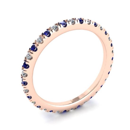Riviera Pave Sapphire and Diamond Eternity Ring Rose Gold,  Enlarge image 4