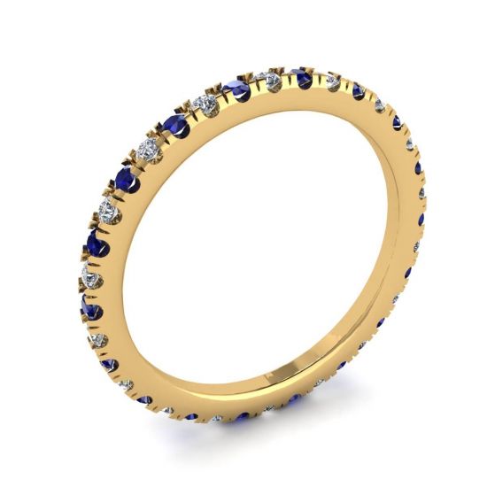 Riviera Pave Sapphire and Diamond Eternity Ring  Style Yellow Gold,  Enlarge image 4