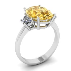 Oval Yellow Diamond with Side Half-Moon White Diamonds Ring White Gold - Photo 3