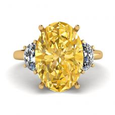 Oval Yellow Diamond with Side Half-Moon White Diamonds Ring Yellow Gold