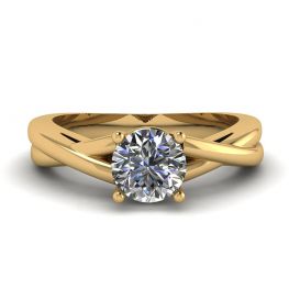 X Cross Ring with Round Diamond Yellow Gold