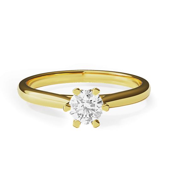 Crown diamond 6-prong engagement ring in yellow gold, Image 1