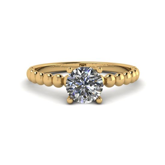 Round Diamond Solitaire on Beaded Ring in Yellow Gold