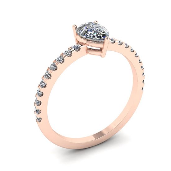 Pear Diamond Ring with Side Pave Rose Gold,  Enlarge image 4