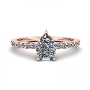 Pear Diamond Ring with Side Pave Rose Gold