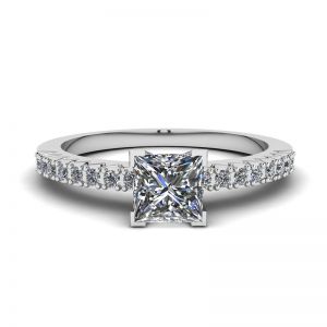Princess Cut Diamond Ring in V with Side Pave