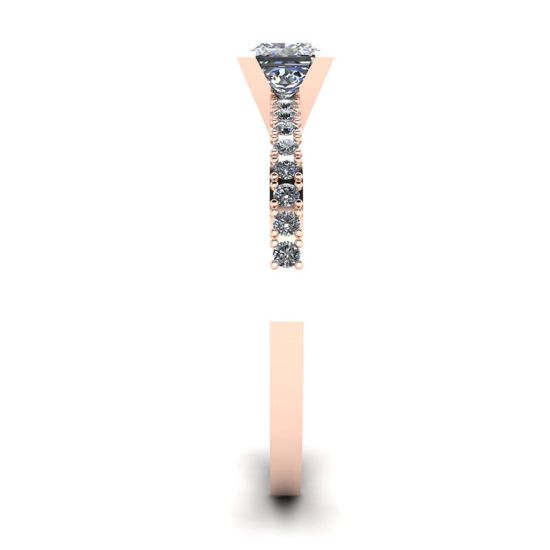 Princess Cut Diamond Ring in V with Side Pave Rose Gold,  Enlarge image 3