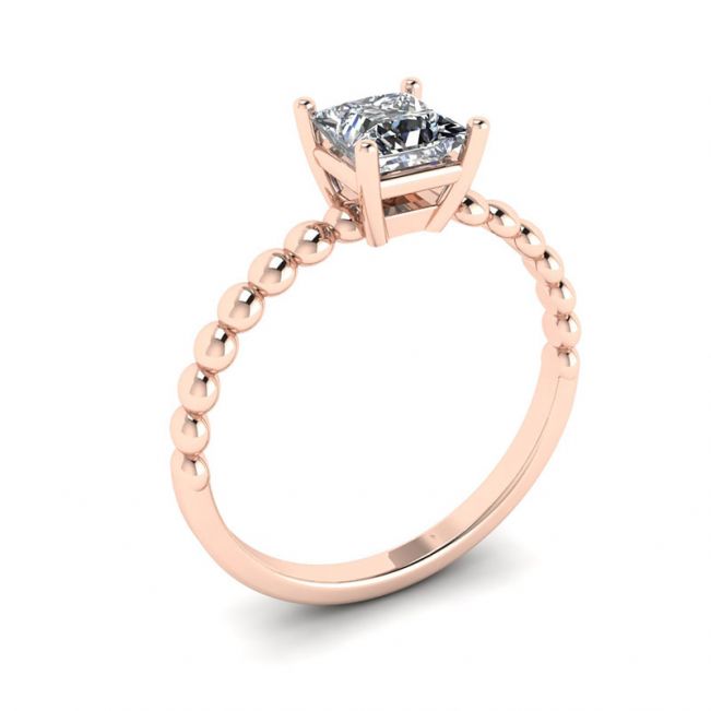 Bearded Ring with Princess Cut Diamond in 18K Rose Gold - Photo 3
