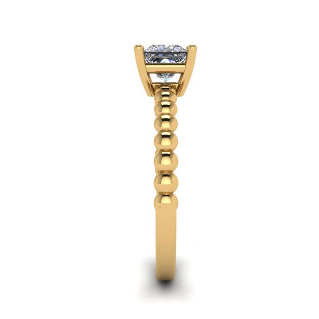 Bearded Ring with Princess Cut Diamond in 18K Yellow Gold - Photo 2