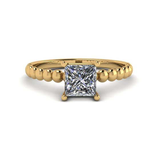 Bearded Ring with Princess Cut Diamond in 18K Yellow Gold, Enlarge image 1