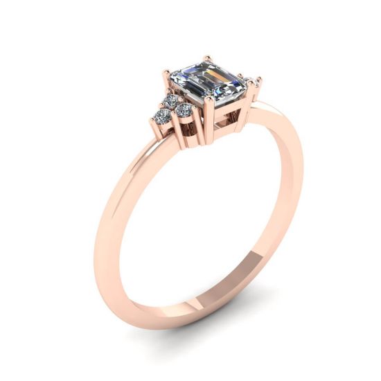 Emerald Cut Diamond Ring with Side Diamonds Rose Gold,  Enlarge image 4
