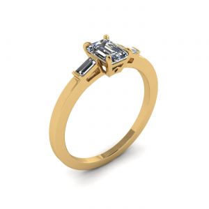 Emerald Cut and Side Baguette Diamond Ring Yellow Gold - Photo 3