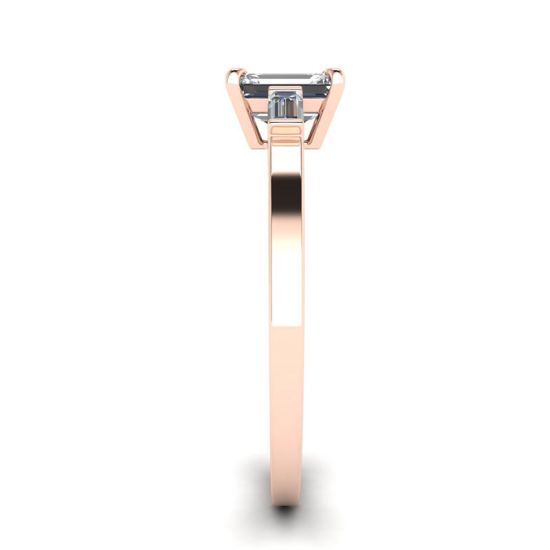 Emerald Cut and Side Baguette Diamond Ring Rose Gold,  Enlarge image 3