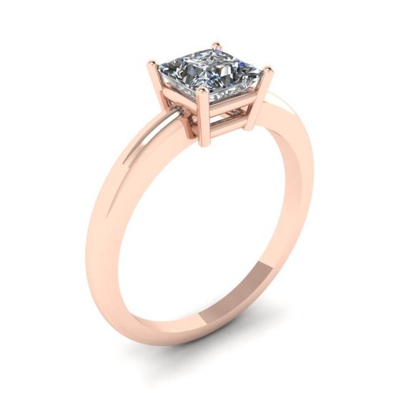Princess Cut Simple Solittaire Ring in Rose Gold,  Enlarge image 4
