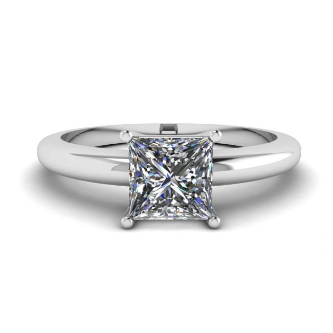 Princess Cut Simple Solitaire Ring in White Gold