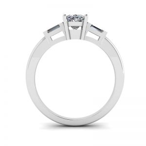 Oval Diamond Side Baguettes White Gold Ring - Photo 1