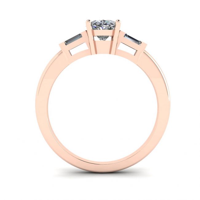Oval Diamond Side Baguettes Rose Gold Ring - Photo 1