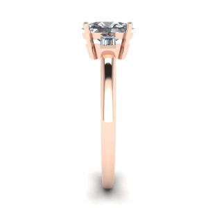 Oval Diamond Side Baguettes Rose Gold Ring - Photo 2