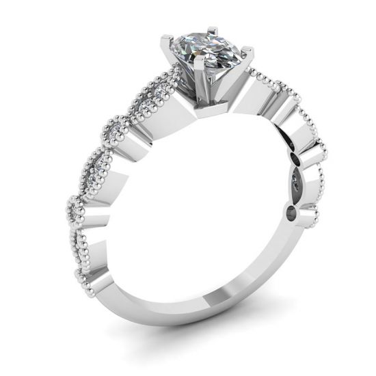 Oval Diamond Romantic Style Ring White Gold,  Enlarge image 4