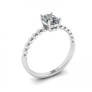 Oval Diamond on Beaded 18K White Gold Ring - Photo 3