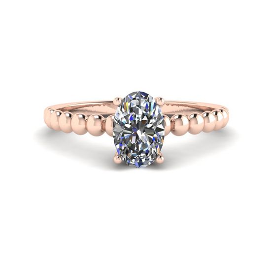 Oval Diamond on Beaded 18K Rose Gold Ring, Image 1
