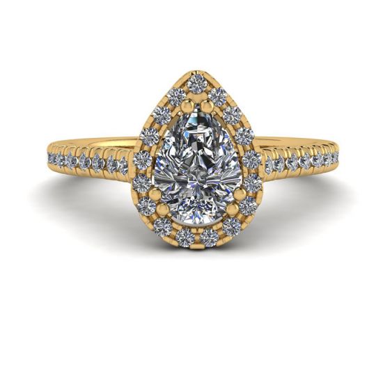 Halo Diamond Pear Cut Ring in 18K Yellow Gold, Enlarge image 1