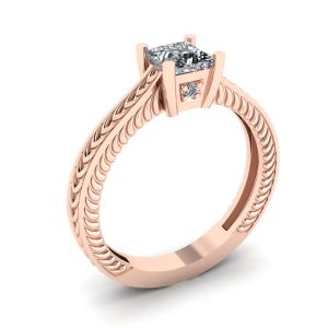 Oriental Style Princess Cut Diamond Ring 18K Rose Gold - Photo 3