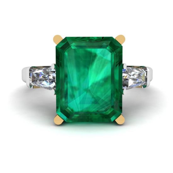 3 carat Emerald Ring with Side Diamonds Baguette, Enlarge image 1