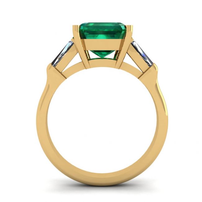 3 carat Emerald Ring with Side Diamonds Baguette Yellow Gold - Photo 1