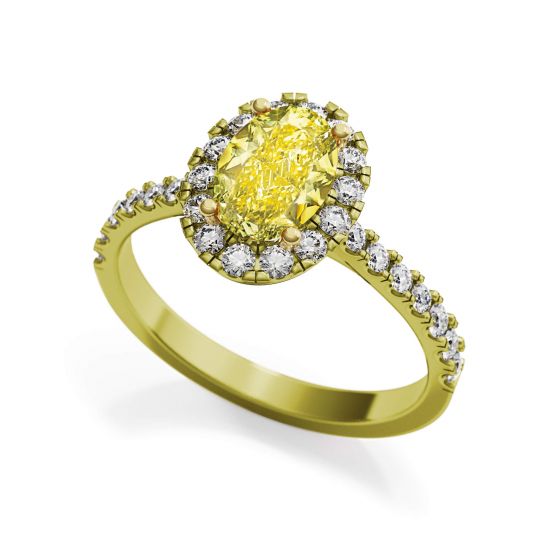 1.13 ct Oval Yellow Diamond Ring with Halo Yellow Gold,  Enlarge image 3