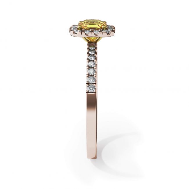 Cushion 0.5 ct Yellow Diamond Ring with Halo Rose Gold - Photo 2