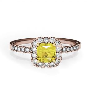 Cushion 0.5 ct Yellow Diamond Ring with Halo Rose Gold