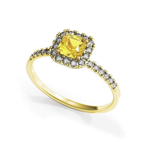 Cushion 0.5 ct Yellow Diamond Ring with Halo Yellow Gold,  Enlarge image 4