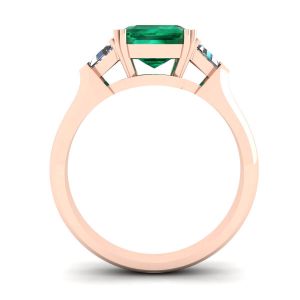 3 carat Emerald Ring with Triangle Side Diamonds Rose Gold - Photo 1