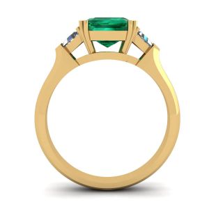 3 carat Emerald Ring with Triangle Side Diamonds Yellow Gold - Photo 1