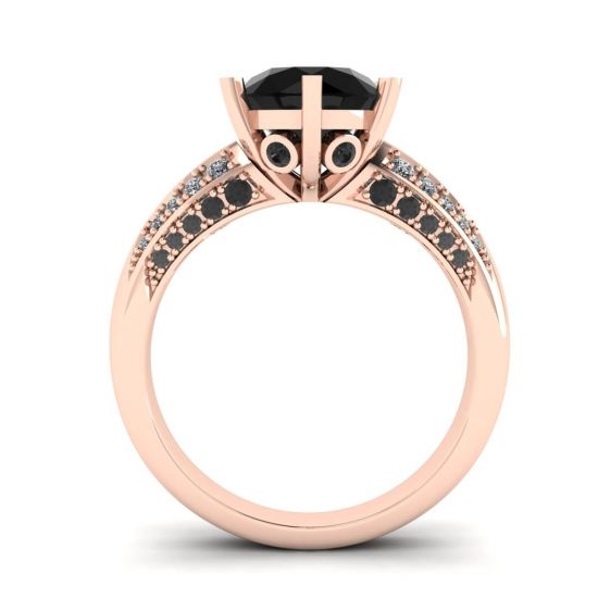 6-Prong Black Diamond with Duo-color Pave Ring Rose Gold, More Image 0