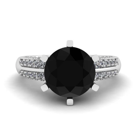 6-Prong Black Diamond with Duo-color Pave Ring White Gold, Image 1