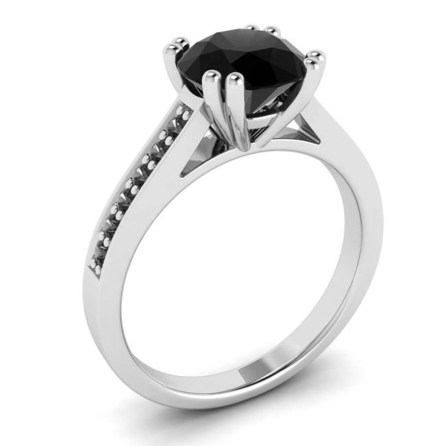 Round Black Diamond with Black Pave 18 White Gold Ring  - Photo 3