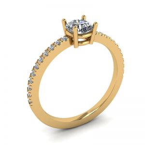 White Diamond Side Pave Ring 18K Yellow Gold - Photo 3