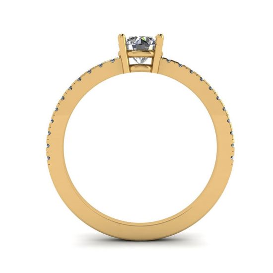 White Diamond Side Pave Ring 18K Yellow Gold,  Enlarge image 2