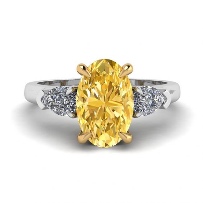 2 carat Oval Yellow Diamond with Side Pear Diamonds Ring