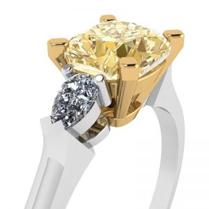 Cushion Yellow Diamond with Side White Pears Ring - Photo 1