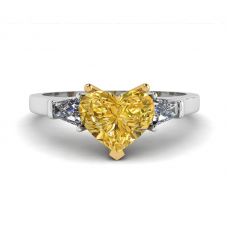 1 carat Heart Yellow Diamond with White Baguettes Ring